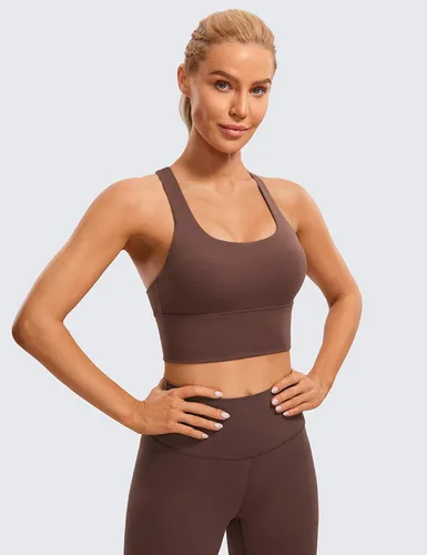 Vista 2 de CRZ YOGA - Brasieres deportivos de linea larga con tirantes delgados para mujer, sin aros, acolchados, cruzados, para yoga, cortados, sin mangas