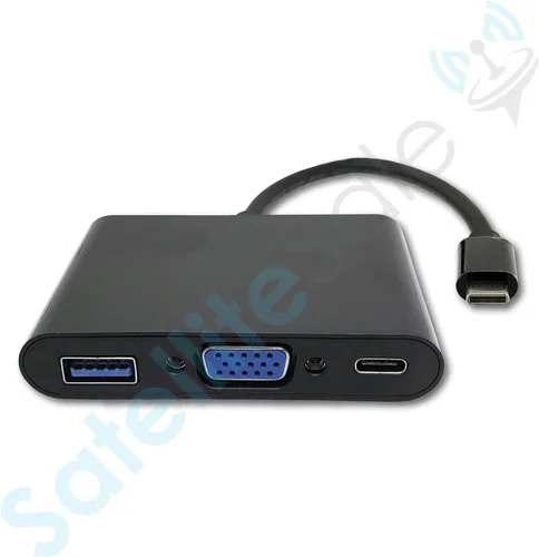 Vista 3 de SatelliteSale USB tipo C a hembra USB 3.0/VGA/USB-C multipuerto convertidor 5Gbps 1080p PVC negro