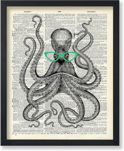 Vista 19 de Poster Master Póster de pulpo para parejas, póster de diccionario, arte Kraken, regalo romántico para él, ella, amantes, decoración náutica