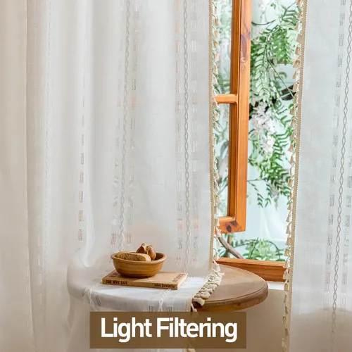 Vista 2 de Cortinas blancas de 96 pulgadas de largo, juego de 2 paneles de cortinas filtrantes de luz de piso a techo, cortinas de privacidad para sala