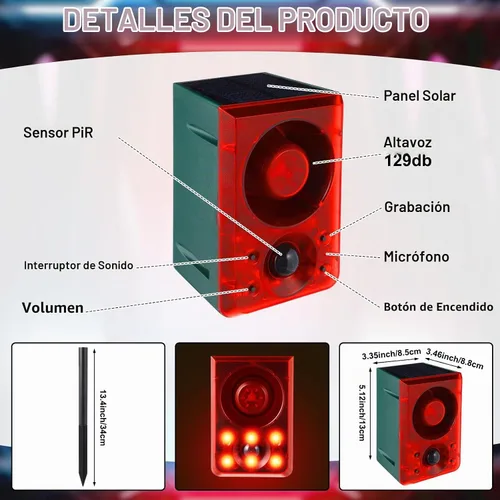 Vista 2 de Qualirey - 2 unidades de alarma solar con sensor de movimiento para Rojo