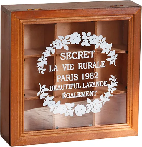 Vista 10 de Mini caja de almacenamiento de madera de 9 ranuras con estuche de acrílico transparente coleccionables, caja organizadora cuadrada de madera