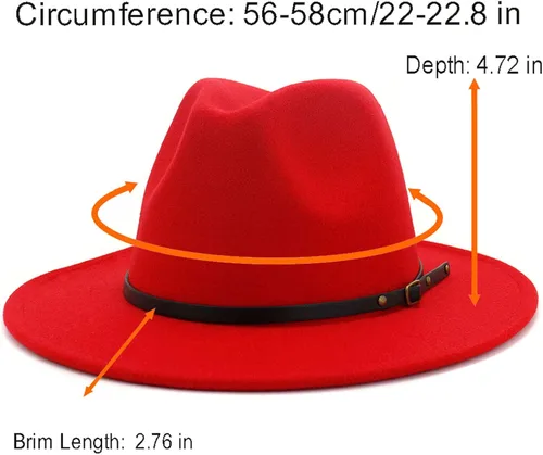 Vista 4 de Gossifan Sombrero de Panamá de fieltro Fedora de ala ancha con hebilla de cinturón