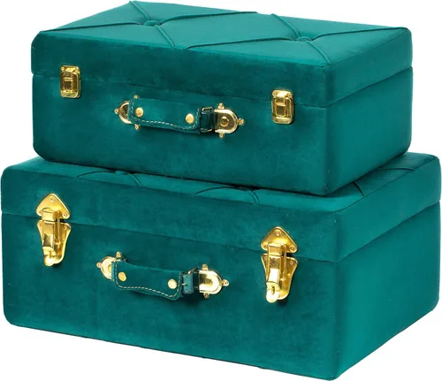 Vista 3 de Vintiquewise Juego de 2 maletas decorativas de terciopelo copetudo, color verde