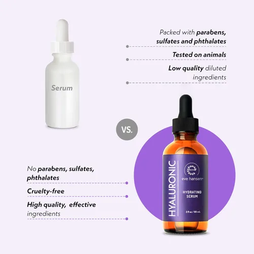 Vista 5 de Eve Hansen Suero hidratante de ácido hialurónico para la cara con vitamina C, vitamina E, té verde 72% hidratante facial reafirmante orgánico