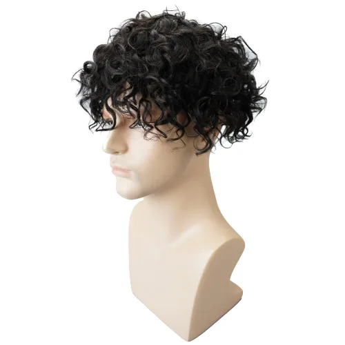 Vista 6 de Lordhair Mens Weave 6 * 8 "unidad de cabello humano negro 0.787 in rizado sistema de cabello para hombre con 1" PU recubierto perímetro toupee