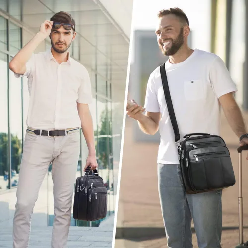 Vista 6 de Jack&Chris Bolso de hombro de cuero para hombre, bolsas cruzadas pequeñas para el trabajo, bolso de mano para hombre, Marrón