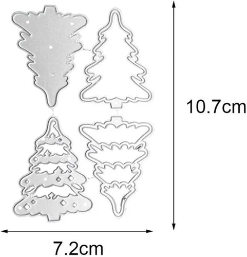 Vista 5 de hinana Juego de 4 troqueles de metal para árbol de Navidad, troqueles de corte de árbol de Navidad, plantillas para bricolaje álbumes de recortes