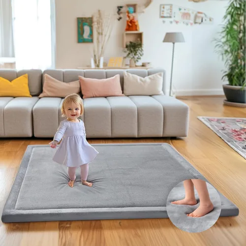 Vista 11 de Tapete grueso de juego para bebé para el suelo, tapete de corral de 50 x 50 pulgadas, tapete ultrasuave para el tiempo boca abajo, tapete acolchado