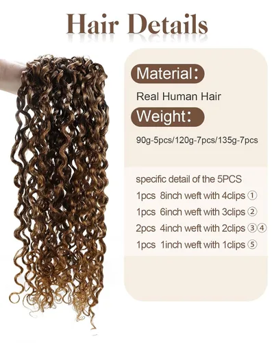 Vista 93 de Hetto . Extensiones de cabello humano rizado con clip, color #1 negro azabache, extensiones de cabello humano ondulado natural para cabeza completa