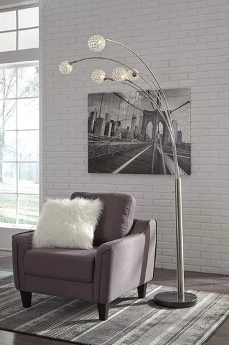 Vista 6 de Signature Design by Ashley Winter Contemporary - Lámpara de arco de suelo de metal y mármol negro de 95 pulgadas con 5 luces e interruptor