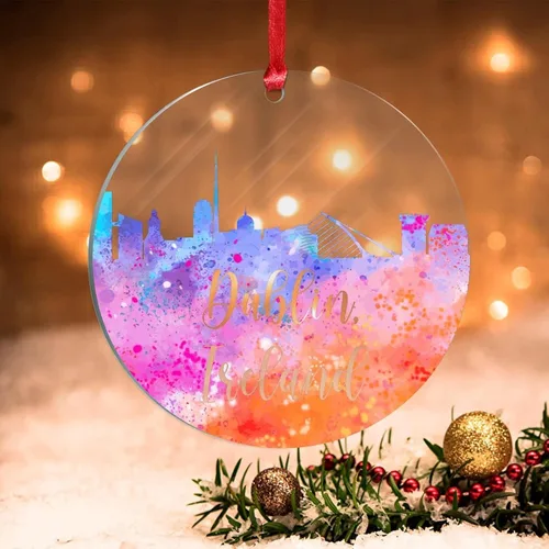 Vista 15 de Alemania Frankfurt Skyline Adorno de Navidad 2022 Alemania Frankfurt, arte de acuarela, adornos de Navidad para niños, colorido paisaje de ciudad