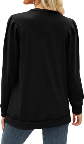 Vista 4 de Geifa Sudaderas para mujer, cuello redondo, manga abombada, suéteres ligeros, a la moda 2023