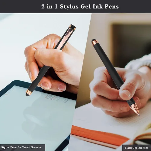 Vista 4 de Linbsunne - Bolígrafos de gel negros de 0.7mm, punta media, bolígrafos de oficina, bolígrafos 2 en 1 con lápiz táctil para pantallas táctiles