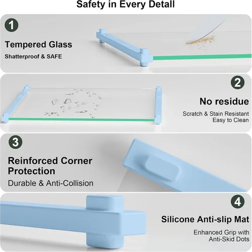 Vista 5 de 2 piezas de tabla de cortar de vidrio con agarre de silicona, 80% más resistente a las roturas y antideslizante, sin arañazos/libre
