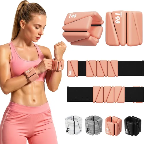 Vista 12 de T98 Wrist & Ankle Weights for Women Men, Wearable Wrist Weights Set of 2(1Lbs Each), Adjustable Arm Leg Bracelet Weights for Strength Training Negro