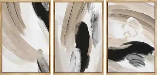 Vista 314 de SIGNFORD - Set de obras de arte en lienzo enmarcado para pared, ilustraciones abstractas de neblina del desierto en tonos neutros beige y marrón