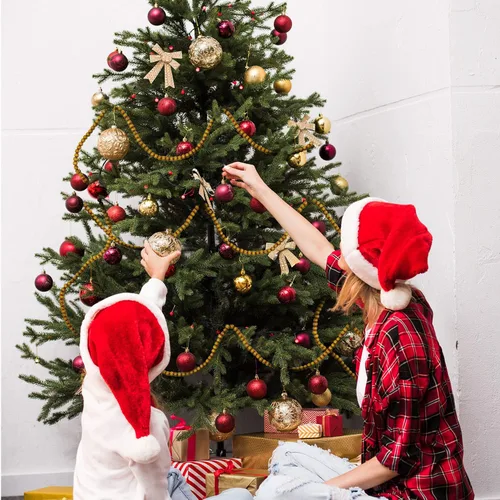 Vista 4 de Guirnalda de cuentas de madera de Navidad, guirnalda de cuentas de madera, decoración de árbol de Navidad para recuerdos de vacaciones, 12 pies