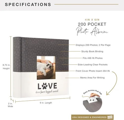 Vista 3 de MCS Love Is A Álbum de fotos de cuatro patas con capacidad para 200 fotos de mascotas de 4 x 6 pulgadas con espacio para notas, cubierta crema