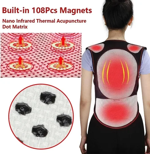 Vista 6 de Soporte magnético para la espalda, chaleco de terapia de autocalentamiento, soporte de espalda completa, 108 piezas, imanes, corrector de espalda