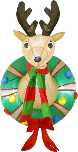 Vista 9 de Juegoal - Corona inflable de Navidad de 1.2 m con Rudolph, reno iluminado con luces LED integradas, decoración de Navidad para interiores