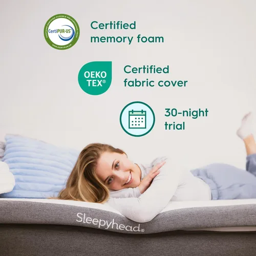 Vista 7 de Sleepyhead - Cubrecolchón matrimonial de 3 pulgadas, de espuma viscoelástica con infusión de gel con funda lavable, esencial para dormitorio