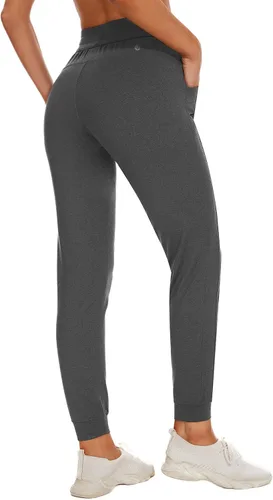 Vista 2 de Lightbare Pantalones deportivos con forro polar para mujer, elásticos, resistentes al agua, con bolsillos para el invierno atlético
