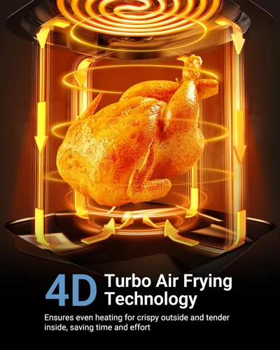 Vista 3 de Bear - Freidora de aire de 6.3 cuartos de galón, pantalla táctil inteligente, 4D Turbo Crisp y ventana de vapor 4D Turbo Crisp for extra-crispy