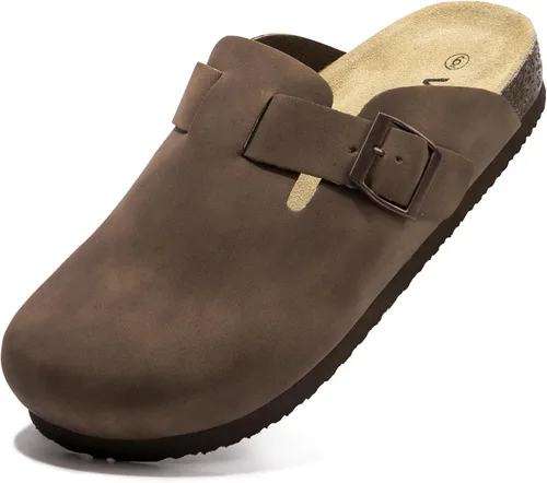 Vista 8 de Zuecos de ante con plantilla de corcho, sandalias de patata, mules de confort con soporte de arco, chanclas cómodas de slip on