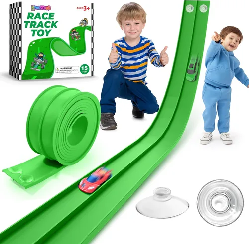 Vista 10 de Flexible Race Track for Kids: 15 Ft Flex Race Car Ramp with Suction Cup