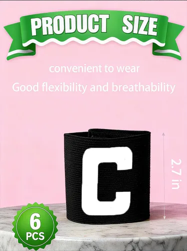 Vista 3 de Captain's Armband - Brazalete de fútbol y rugby para jóvenes y adultos, diseño anticaída, paquete de 6