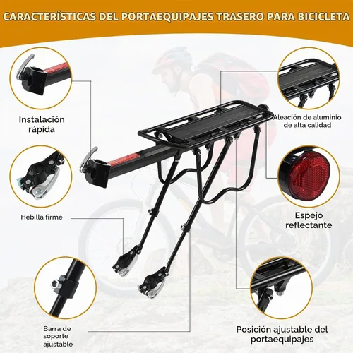 Vista 3 de Rear Bike Rack, Aluminum Alloy, Black, 160 lbs Load Capacity, Quick Release, Cycling Camping Touring
