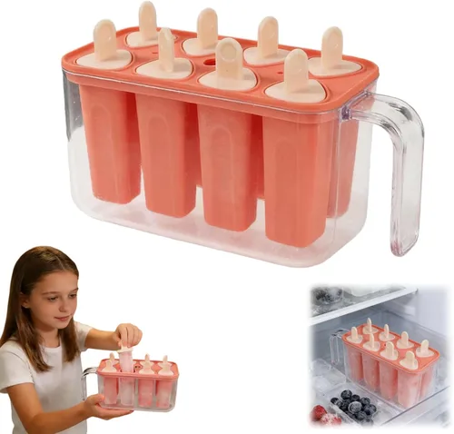 Vista 16 de Bandeja de molde para hacer paletas de hielo de 8 cavidades, moldes reutilizables para paletas de hielo, contenedor reutilizable de fácil liberación