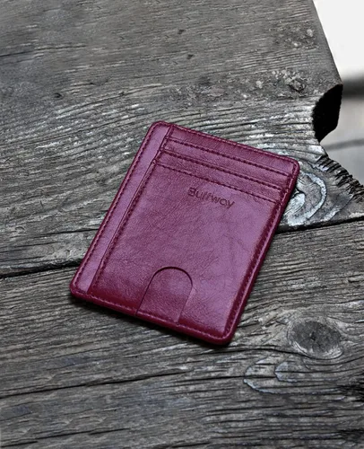 Vista 4 de Buffway - Billetera delgada minimalista de cuero con protección RFID para hombre y mujer
