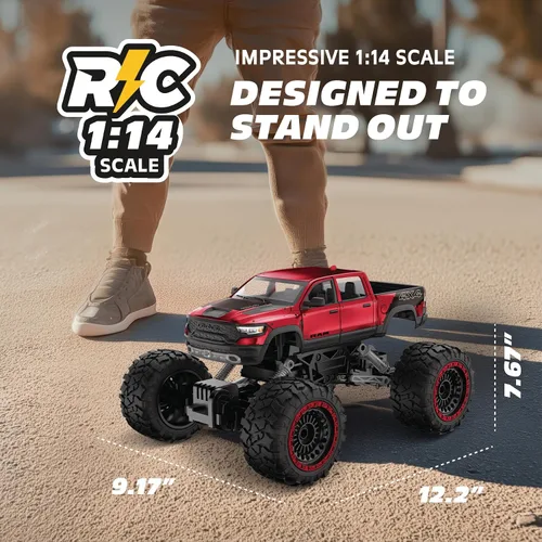 Vista 5 de Camioneta RC 4WD Heavy Metal RAM 1500 - Escala 1:14, cuerpo de metal estampado con licencia oficial, tracción total 4x4, control remoto de función