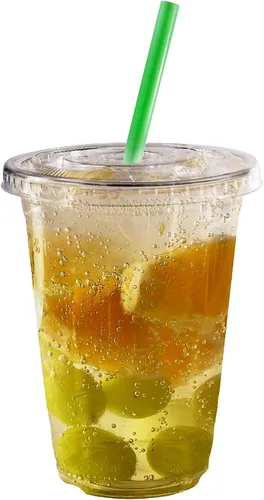 Vista 3 de Vasos desechables de plástico transparente con tapas y popotes para batidos, 500 unidades, 20 onzas (onzas) taza de PET transparente para batidos