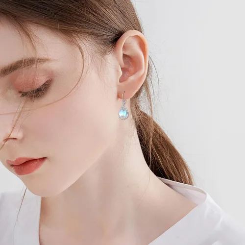 Vista 212 de Aretes colgantes con forma de lágrima de filigrana de piedra lunar de plata de ley 925 con cierre de palanca para mujer, regalos de joyería