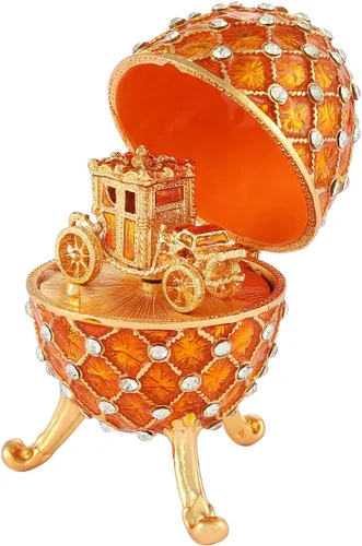 Vista 7 de QIFU Caja de baratija estilo huevo de Pascua azul vintage con mini carruaje real, regalo único para colección de Pascua (QF5291)