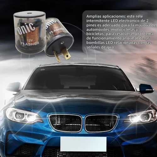 Vista 3 de 2 piezas de relé intermitente de 2 pines para auto, 20A 12V, carcasa redonda transparente, relé intermitente rápido, indicador de señal de giro LED