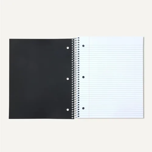 Vista 4 de Amazon Basics Cuaderno en espiral con líneas universitarias, 3 materias, 150 hojas, 8.5 x 11 pulgadas, Negro