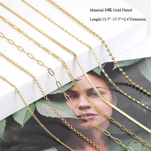 Vista 6 de FAXHION Juego de collar de cadena en capas de oro para mujer, 7 collares de gargantilla de serpiente chapados en oro de 14 quilates, collar
