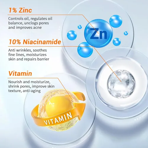 Vista 4 de Suero de niacinamida 10% + 1% de zinc, suero de niacinamida antienvejecimiento para cara, 1 suero facial hidratante para todo tipo de piel, cuidado