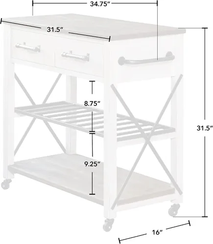 Vista 6 de FirsTime & Co. Carrito de cocina Aurora blanco y marrón, barra de café y soporte para microondas, isla sobre ruedas con almacenamiento, madera