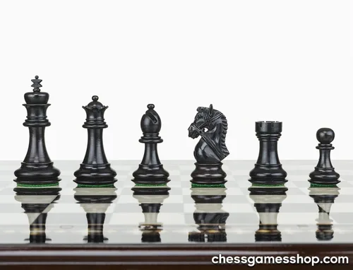 Vista 3 de Juego de ajedrez hecho a mano de lujo, Ajedrez de madera EBONIZADO Mosaico Negro, Extra Queens