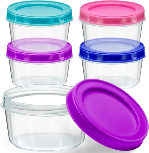 Vista 9 de DecorRack Paquete de 12 recipientes de plástico de almacenamiento de alimentos de 7 onzas con tapas de rosca, sin BPA, tarros apilables