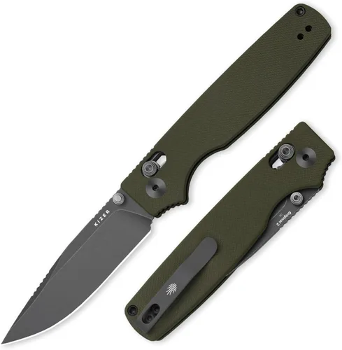 Vista 10 de Kizer Original 2 - Navaja de bolsillo EDC, cuchillo plegable de 3.19" con hoja de 14C28N Sheepsfoot, mango de Micarta, aperturador de pulgar, cierre