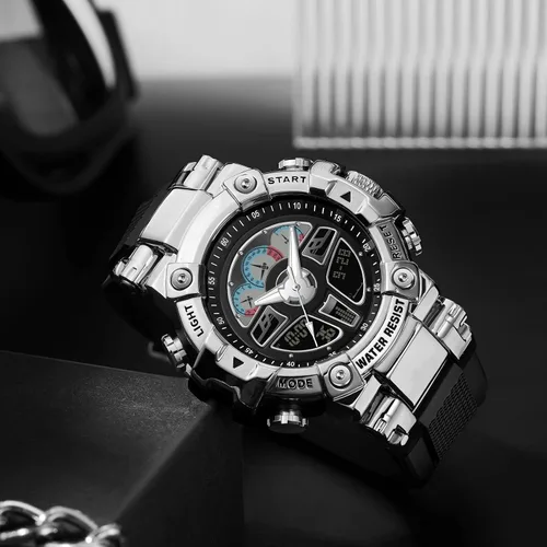 Vista 2 de Reloj para hombre, relojes tácticos para hombre, negro, militar, 5ATM, impermeable, deportivo, reloj digital, diseño genial, hora mundial