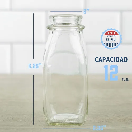 Vista 2 de kitchentoolz Botella de crema de vidrio de 12 onzas, botella de leche de vidrio cuadrada con tapas, botellas de vidrio con tapas, recipiente