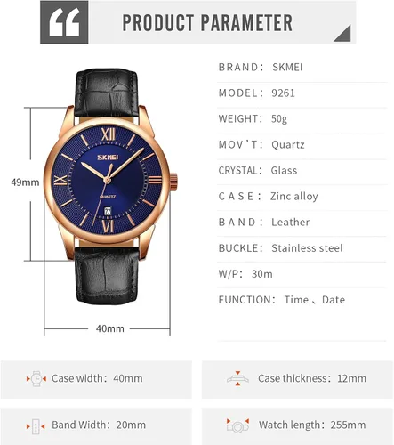 Vista 6 de SKMEI Relojes para hombre cuero marrón clásico analógico reloj de cuarzo para negocios moda casual fecha 3ATM impermeable para amantes del reloj
