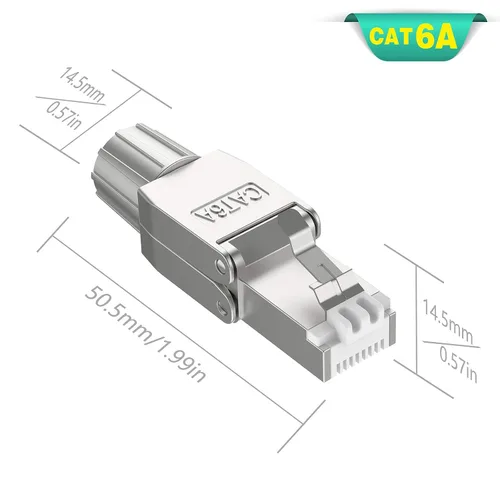 Vista 2 de VCELINK Conectores RJ45 Cat6A sin herramientas, tapones de terminación Ethernet blindados reutilizables para cable SFTP UTP de 23 AWG, enchufe